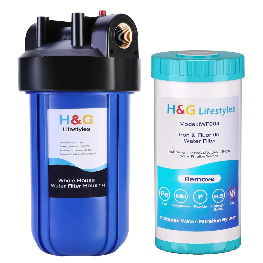 Iron Water Filter for Well Water, 10" x 4.5" Water Filter Housing with Iron Filter Cartridge,1" Brass NPT Port