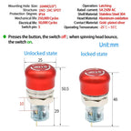 16mm /0.63" Latching Emergency Stop Push Button Switch SPDT Mushroom Stainless Steel Red with Wired Socket 120V 12V 5V-220V (16MM Small Head 1NO 1NC)