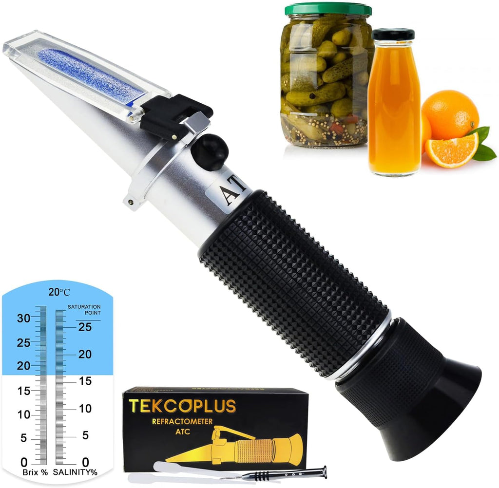 2-in-1 Brix Salinity Refractometer, Professional Brix Refractometer with ATC, and Dual Scale 0-32% Brix & 0-28%