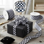 3 Roll Black and White Checkered Print Grosgrain Ribbon for Craft