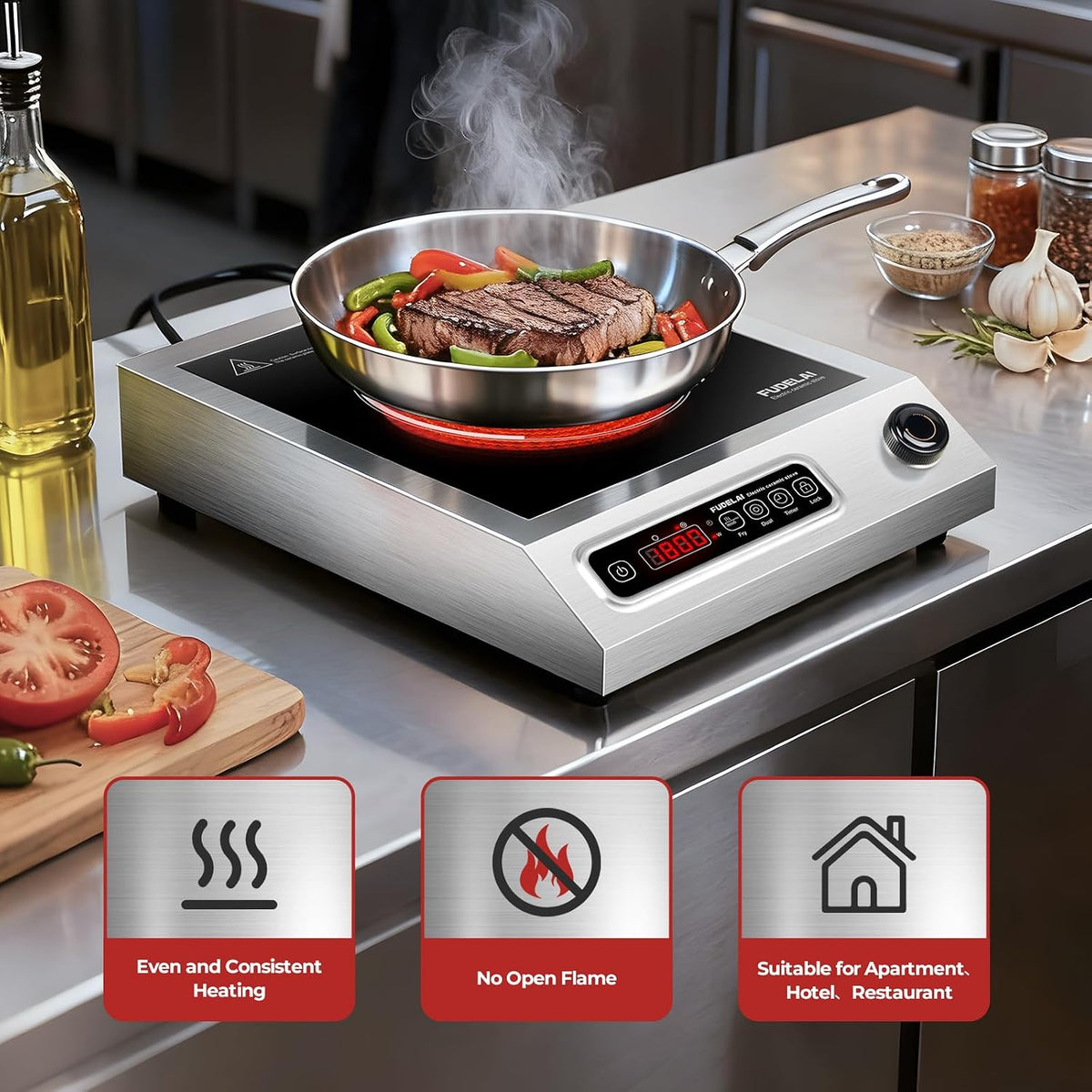 1800W Electric Hot Plate, Stainless Steel Portable Burner