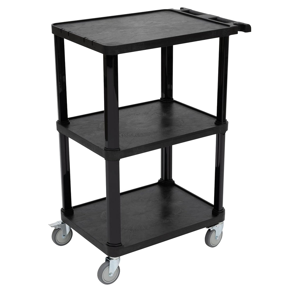 3-Tier Compact Multi-Purpose Plastic Utility Cart with Lockable Wheels up to 300LBS, Black