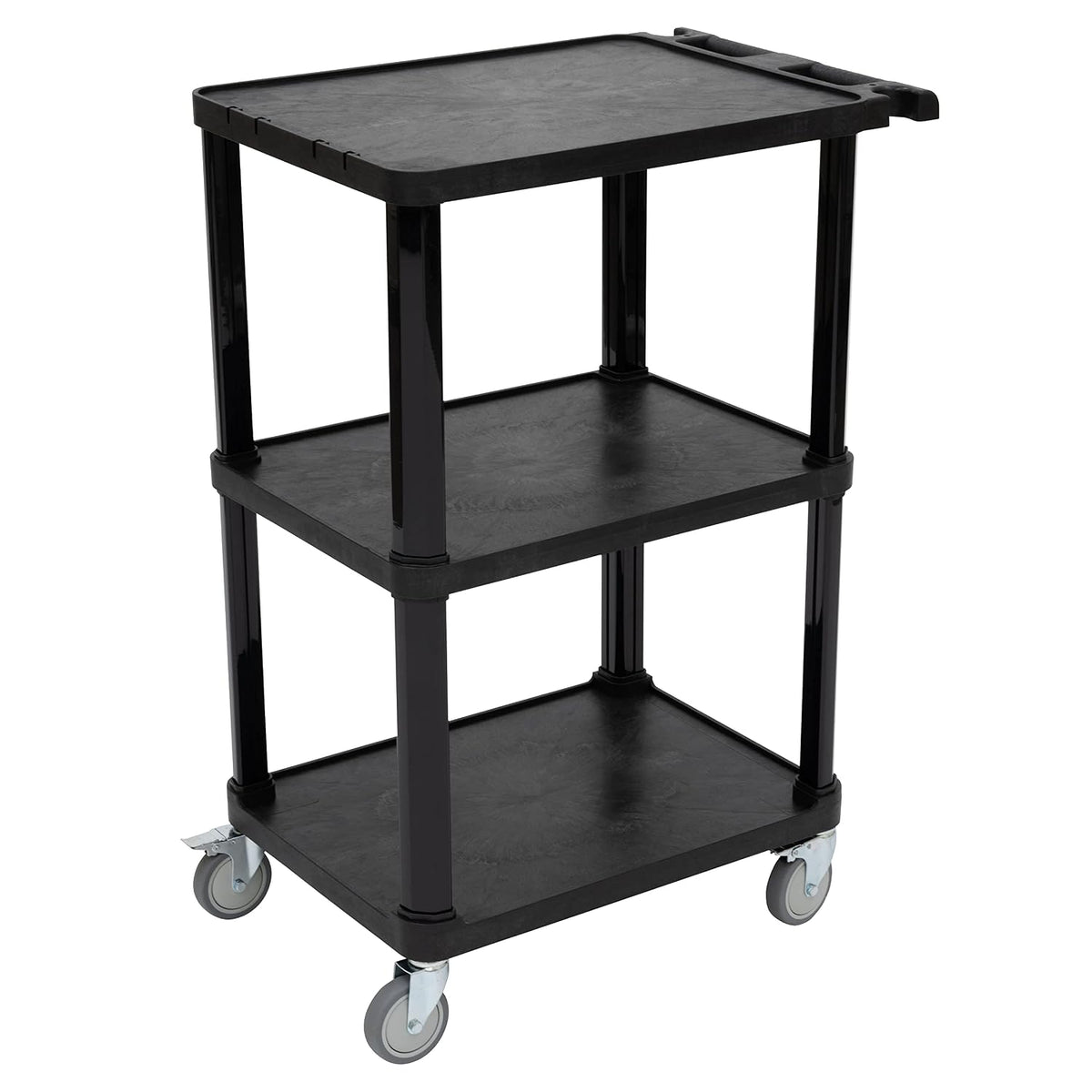 3-Tier Compact Multi-Purpose Plastic Utility Cart with Lockable Wheels up to 300LBS, Black