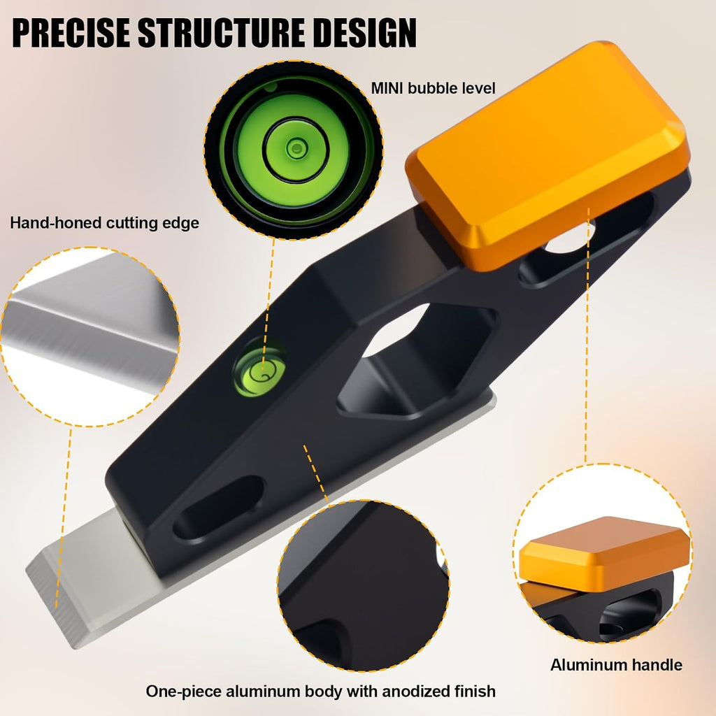Block Plane with Built-in Level – Durable Hand Planer & Wood Plane – Precision Chisel Plane with Hardened Flat Blade