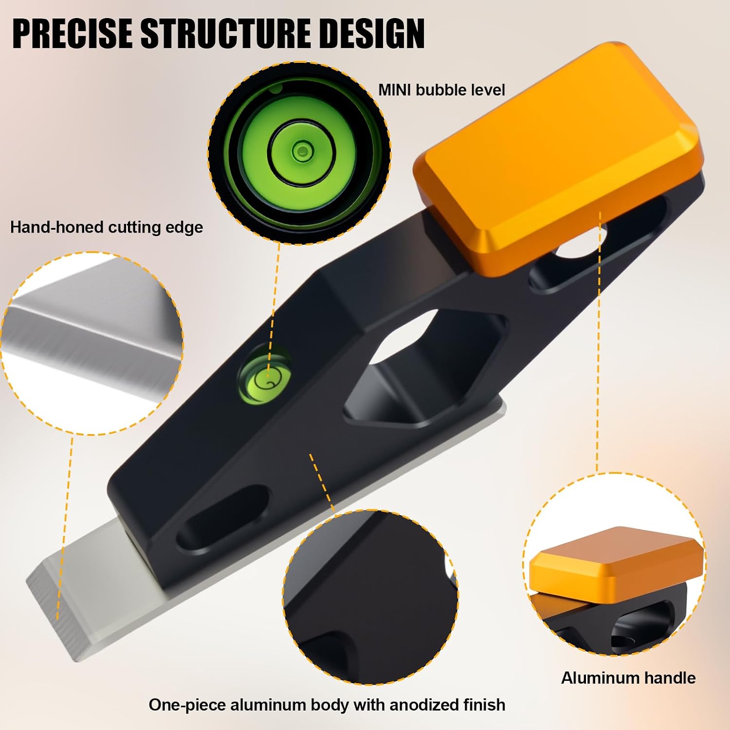 Block Plane with Built-in Level – Durable Hand Planer & Wood Plane – Precision Chisel Plane with Hardened Flat Blade