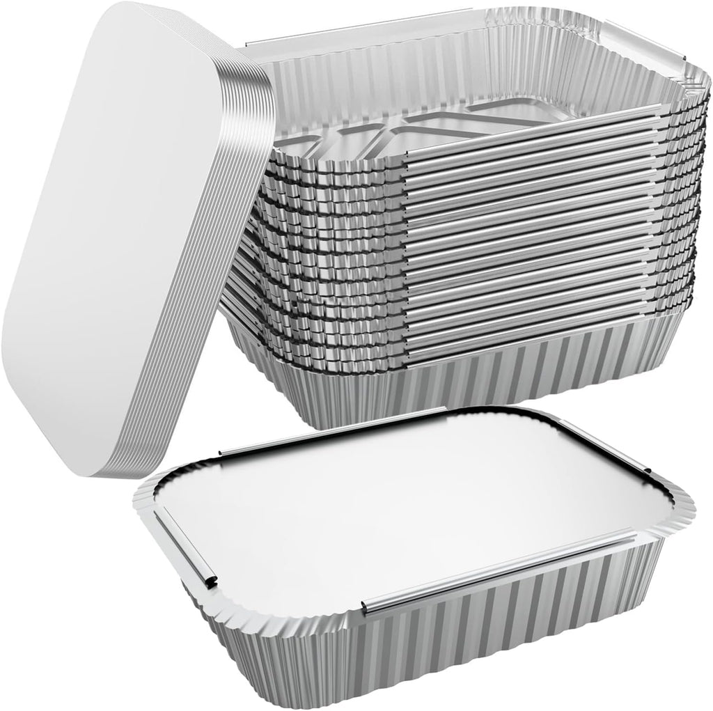 8.3"x6.2" 2.25LB Disposable Tin Foil Pans with Lids, 100 PACK