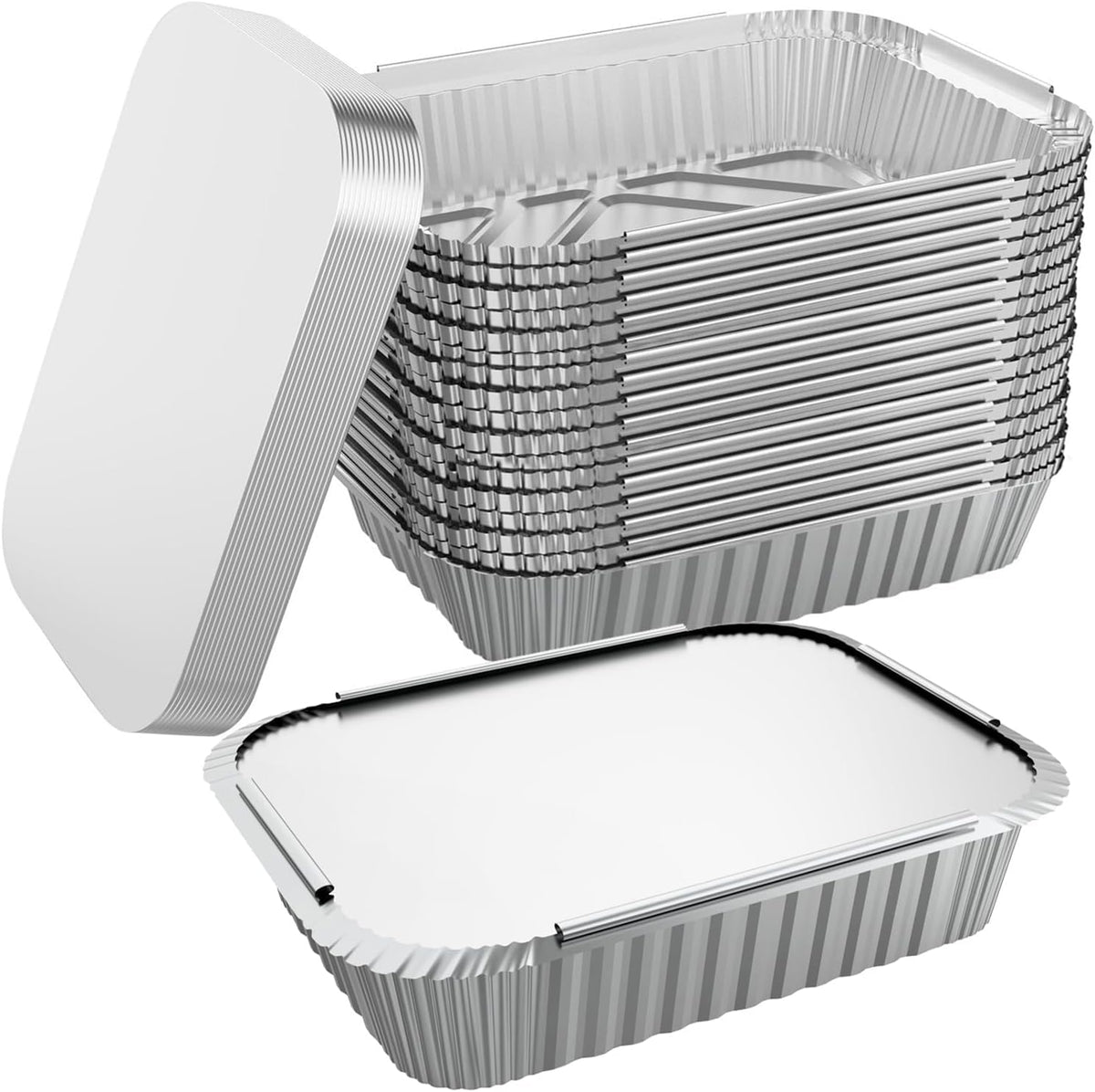 8.3"x6.2" 2.25LB Disposable Tin Foil Pans with Lids, 100 PACK