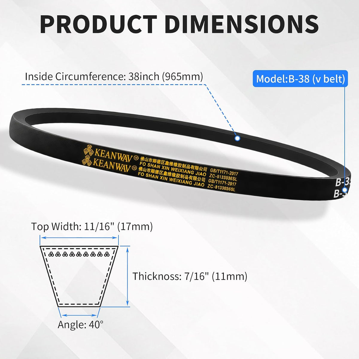 B38 / 5L410 B Profile Rubber Drive V-Belt, 38 Inch Classic Wrapped Construction V-Belts, 38"/965mm Drive Belt for Industrial Machine Generators Transmission Belts Replacement