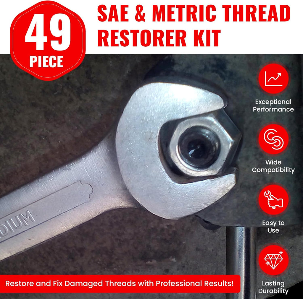 49PCS Thread Chaser Set, Metric SAE Thread Restorer Kit