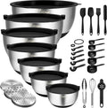 Mixing Bowls with Airtight Lids, 27 PCS Stainless Steel Nesting Bowls, with 3 Grater Attachments, Scale Mark &