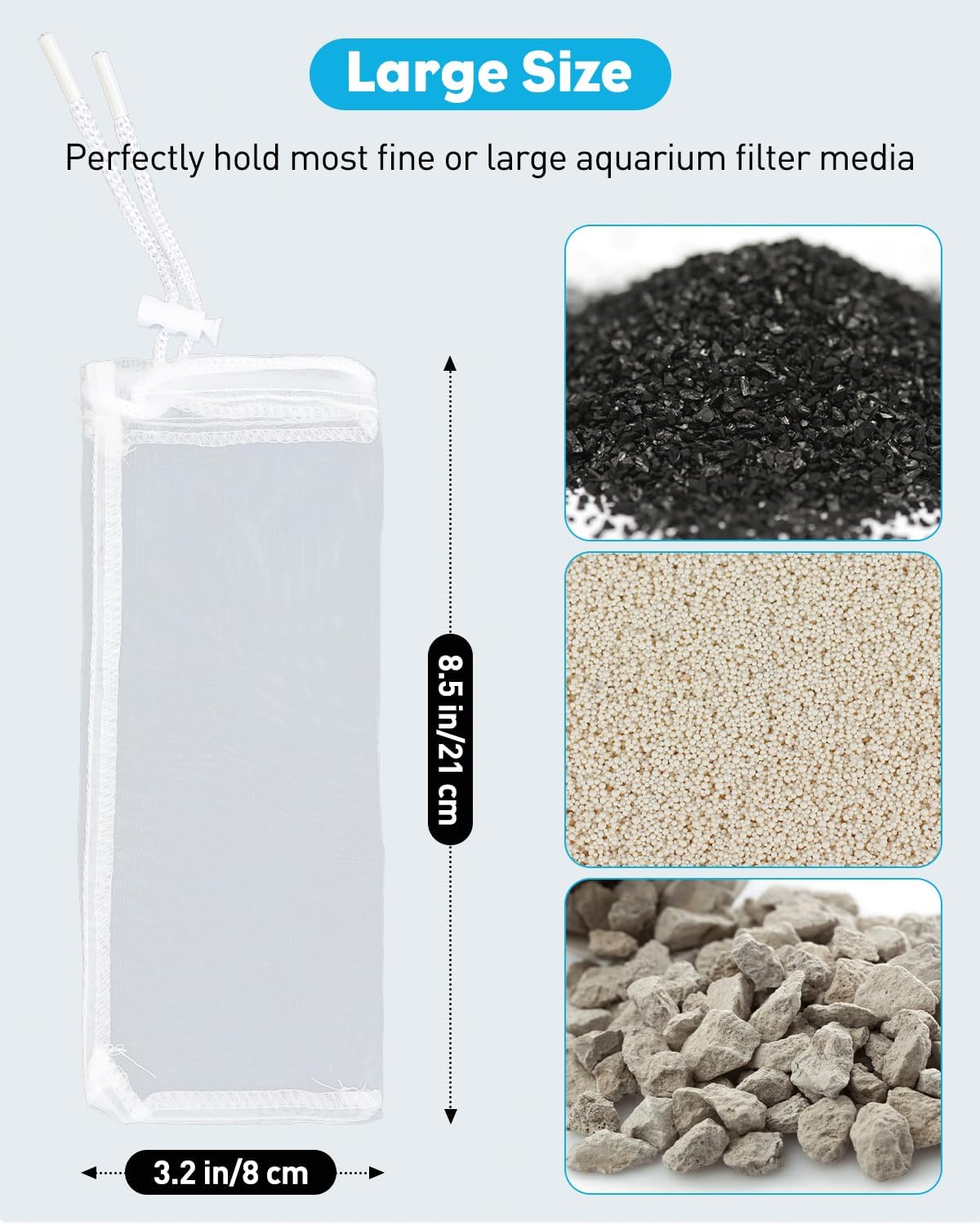 4 Pack Aquarium Filter Media Bags with Drawstring 150 Micron Aquarium Mesh Bag for Fine Resins, Activated Carbon, Bio