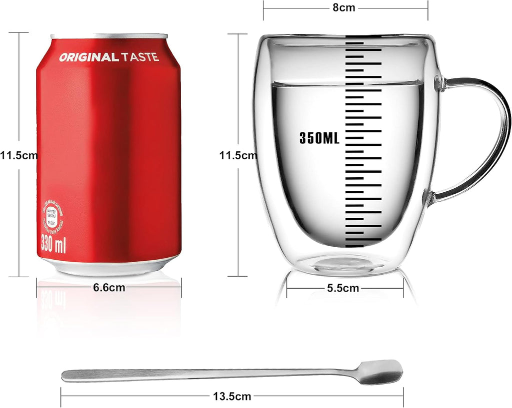 6 Pack Double Walled Coffee Cups Glasses Mug 12oz Borosilicate Glass