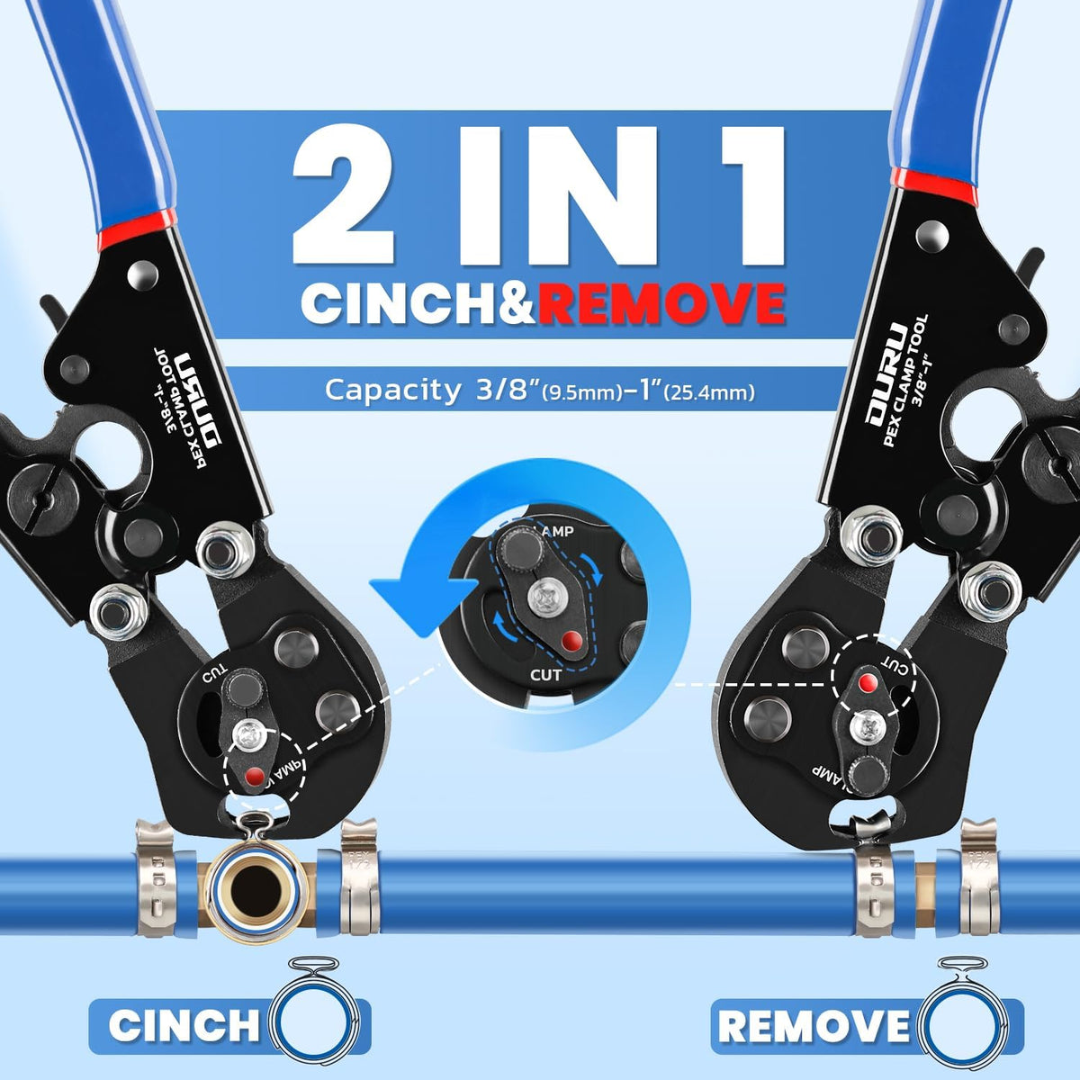 OURU PEX Crimping Tool Kit, Cinch & Remove, 3/8" to 1",PEX Cutter & Clamps