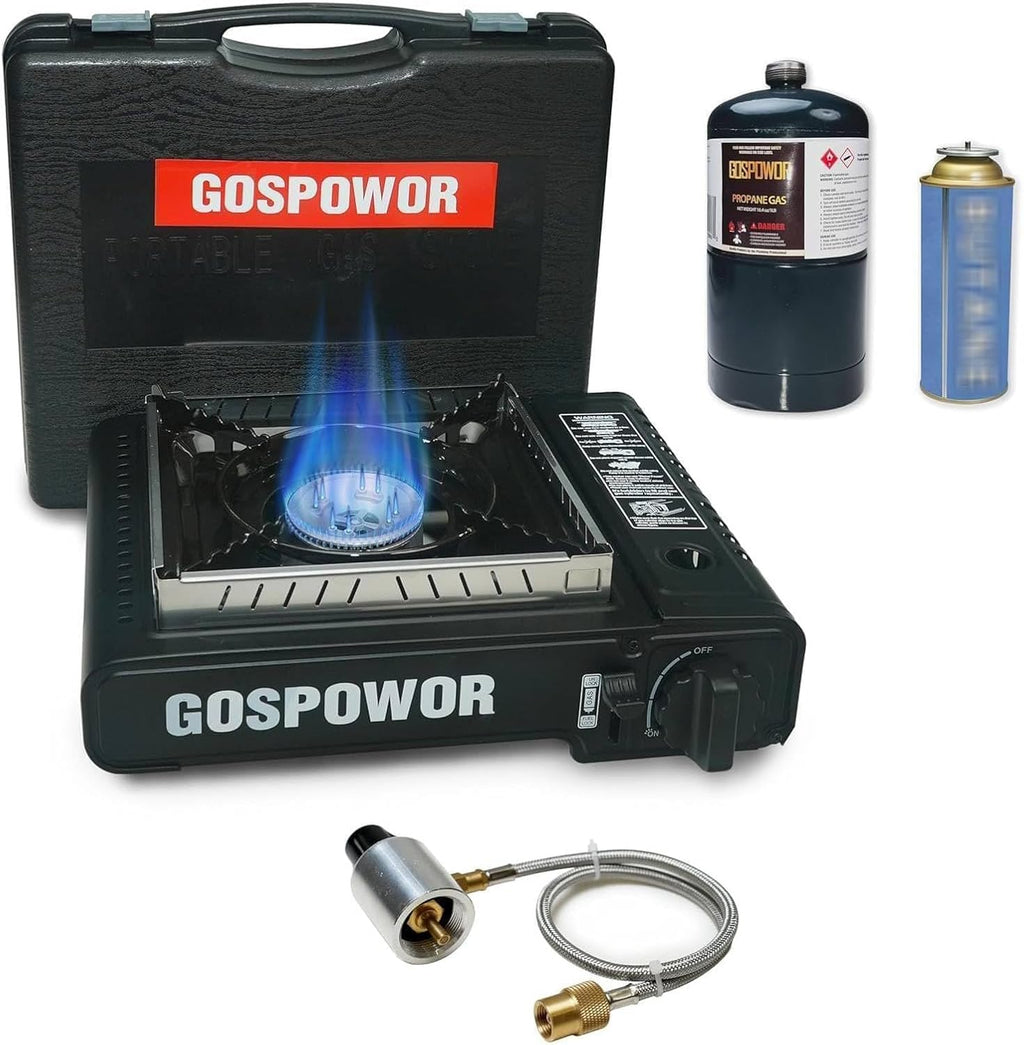 Propane or Butane Stove with Windblocker,Dual Fuel 10,000 BTU Propane Stove for Camping, Automatic Ignition Gas