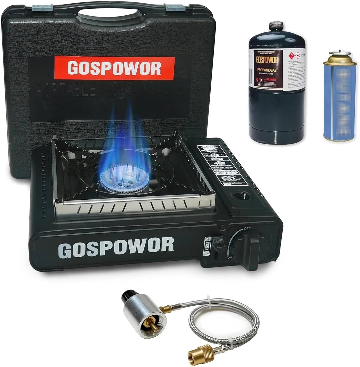 Propane or Butane Stove with Windblocker,Dual Fuel 10,000 BTU Propane Stove for Camping, Automatic Ignition Gas