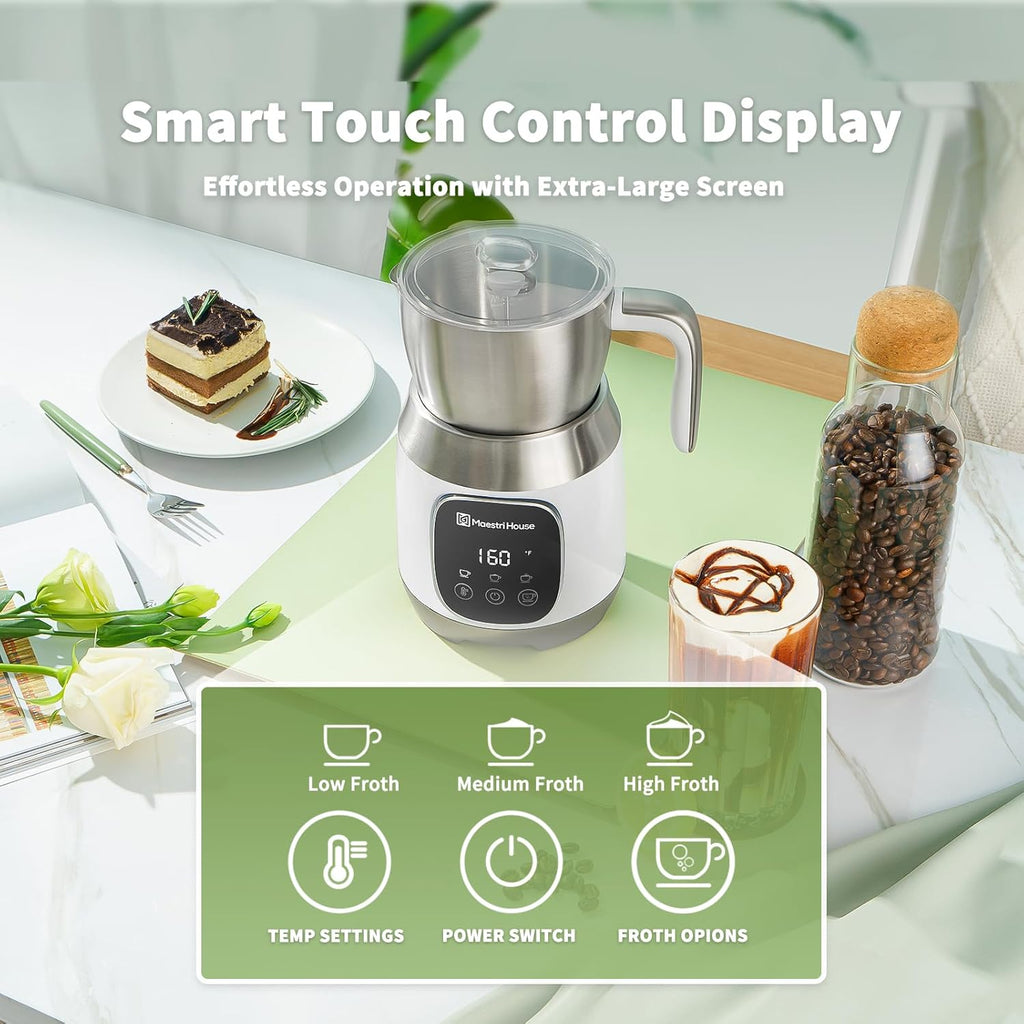 DualFro 600 Milk Frother and Steamer 21oz/600mL | Variable Temp 4 Settings & 3 Froth Levels, Touch Control 6 Presets