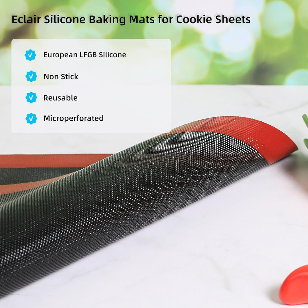 Perforated Silicone Baking Mat for Two-Thirds Size Pan, Non-Stick Eclair Baking Mat for 15x21 Big Sheet, Reusable