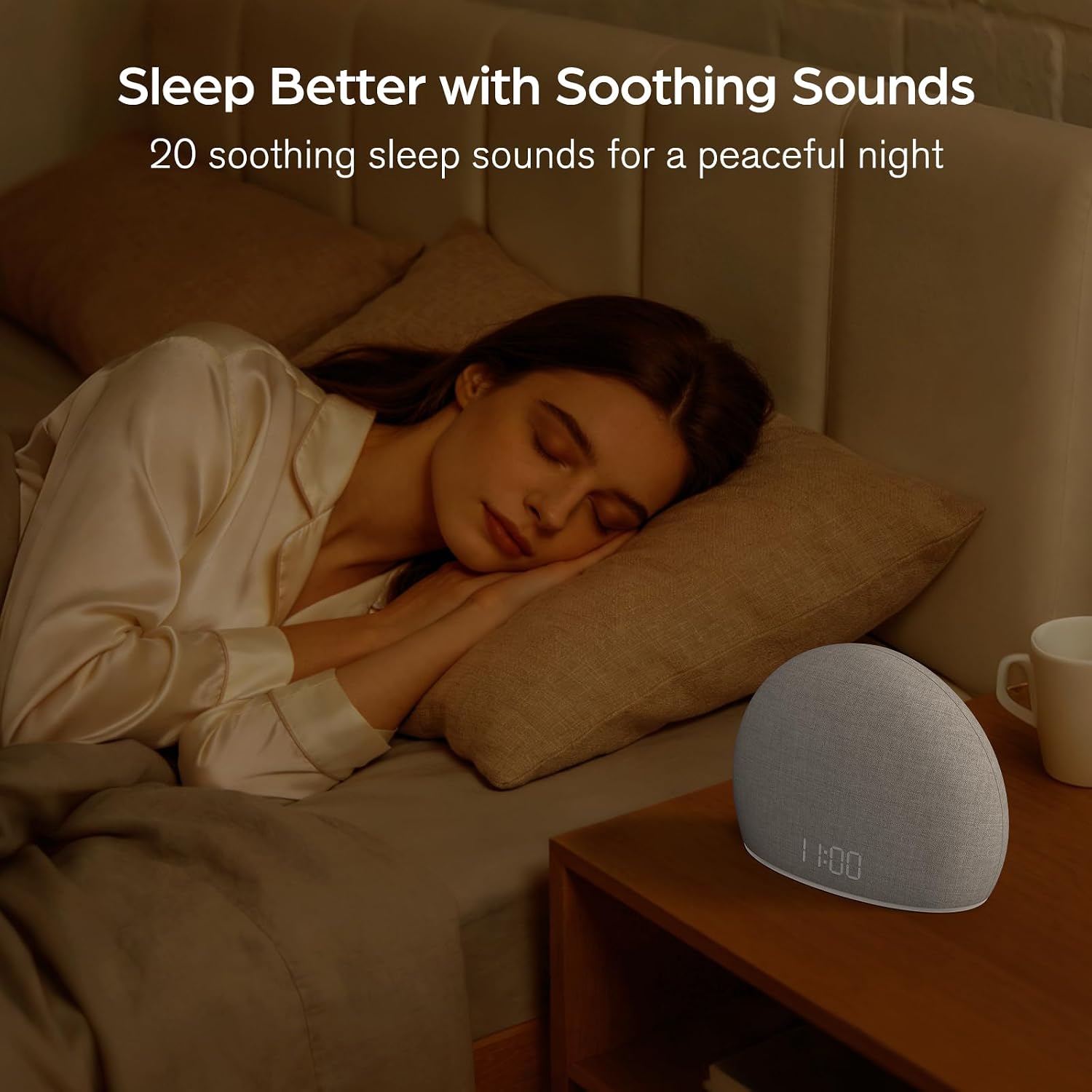 Sunrise Alarm Clock with White Noise Sound Machine for Bedroom | Wake-Up Light, 5 Gentle Alarm Sounds, 20 Soothing