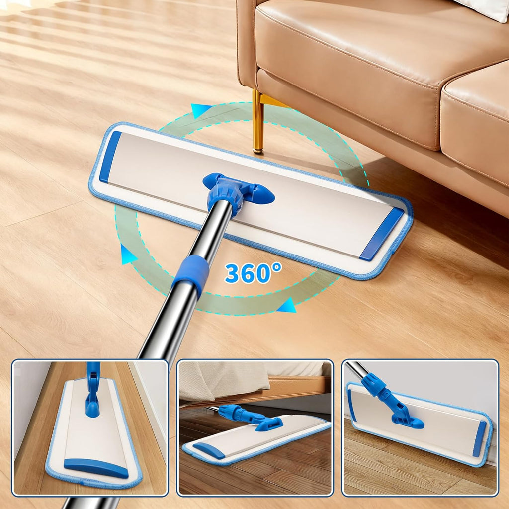 18" Professional Microfiber Mop Floor Cleaning, Flat Mop with Stainless Steel Handle,360-Spin Head with 2 Reusable
