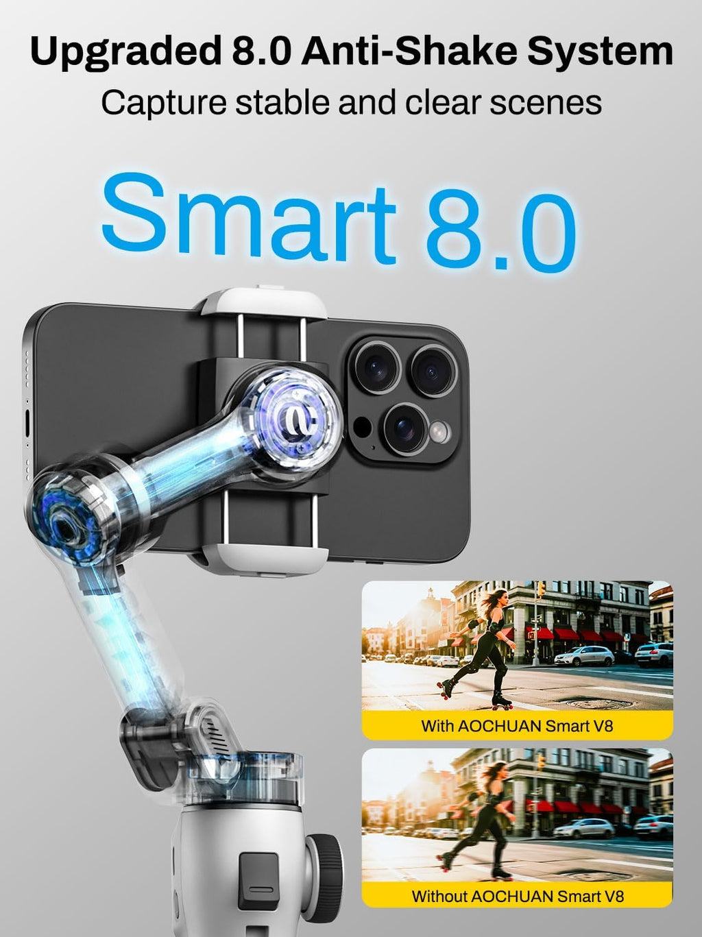 Smartphone Gimbal Stabilizer for iPhone & Android, 3-Axis Phone Gimbal with Bluetooth Remote Control, Built-in 7.8”