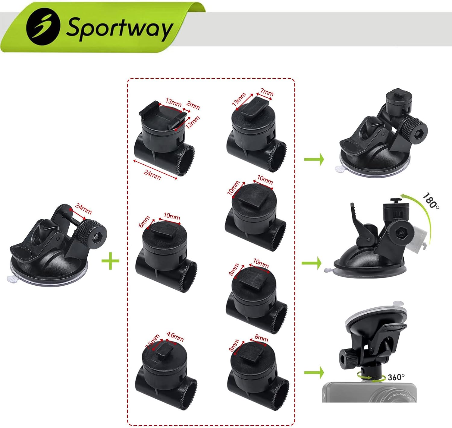 S40 Dash Cam Suction Mount (3rd Gen) with10pcs 360 Rotating Joints Compatible for Rexing, Old Shark, Yi, TOGUARD