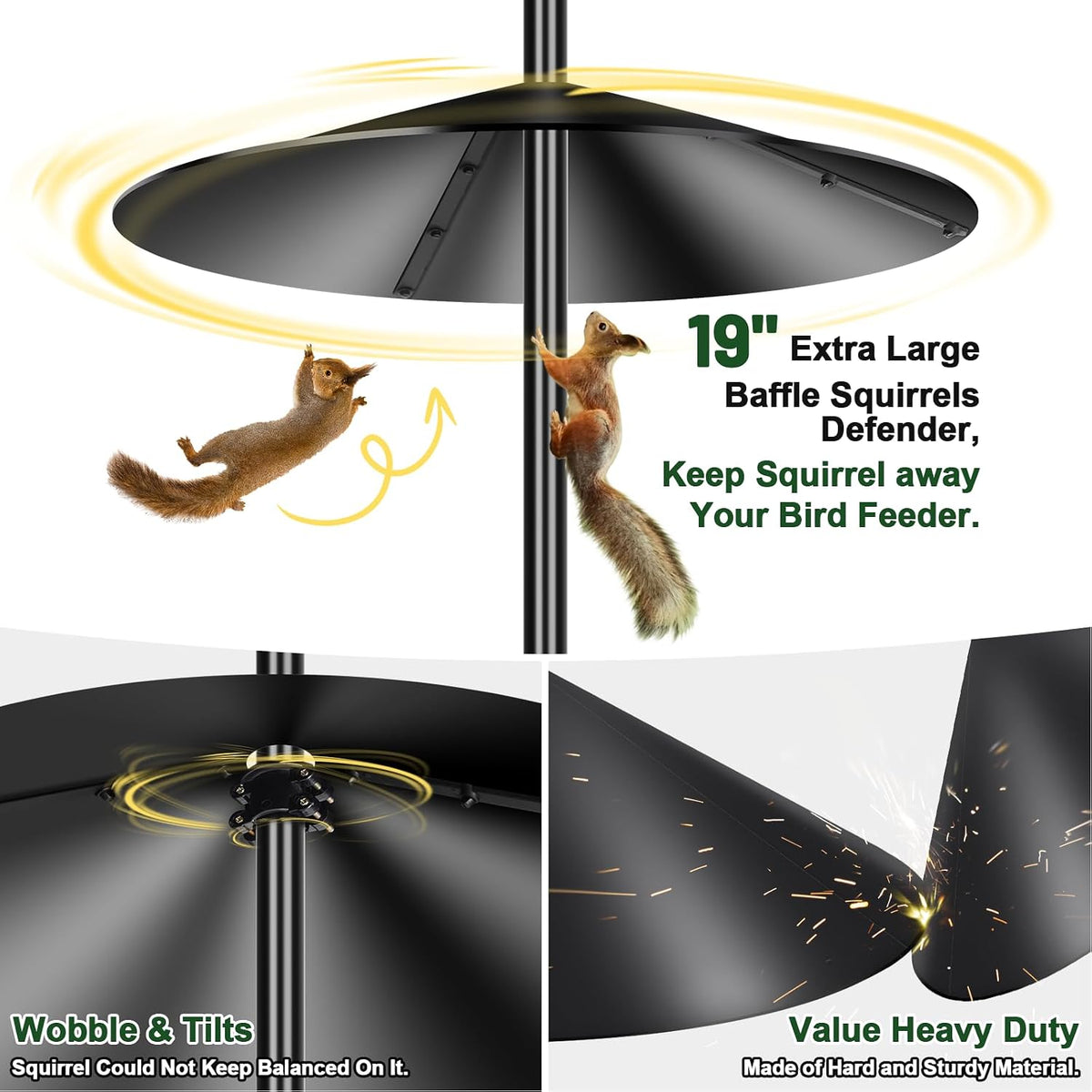 19" Squirrel Baffle for Bird Feeder Pole Black 1 Pack