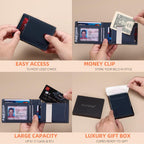 Slim Wallet for Men - RFID Blocking Leather Bifold with Money Clip