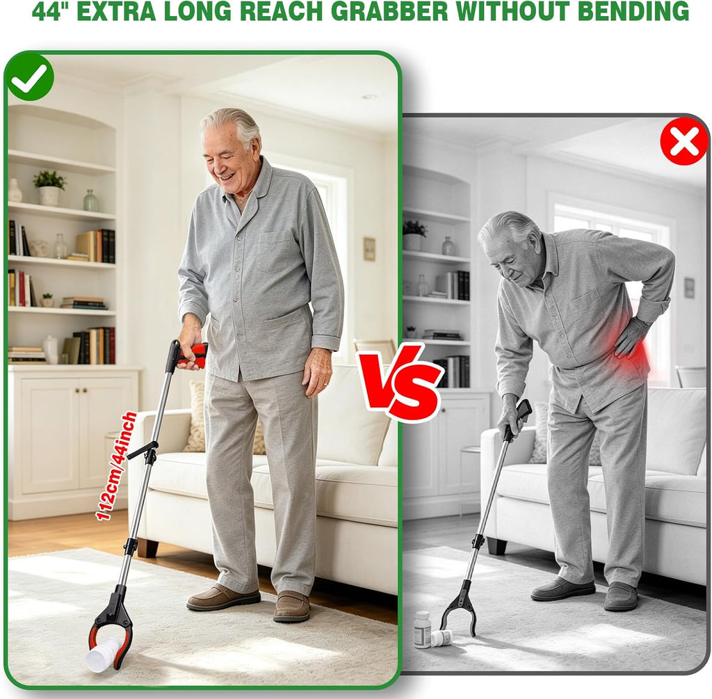2-Pack Grabber Reacher Tool, 44" Extra Long Foldable Reacher Grabber Pickup Tool with Light, Heavy Duty Trash Picker