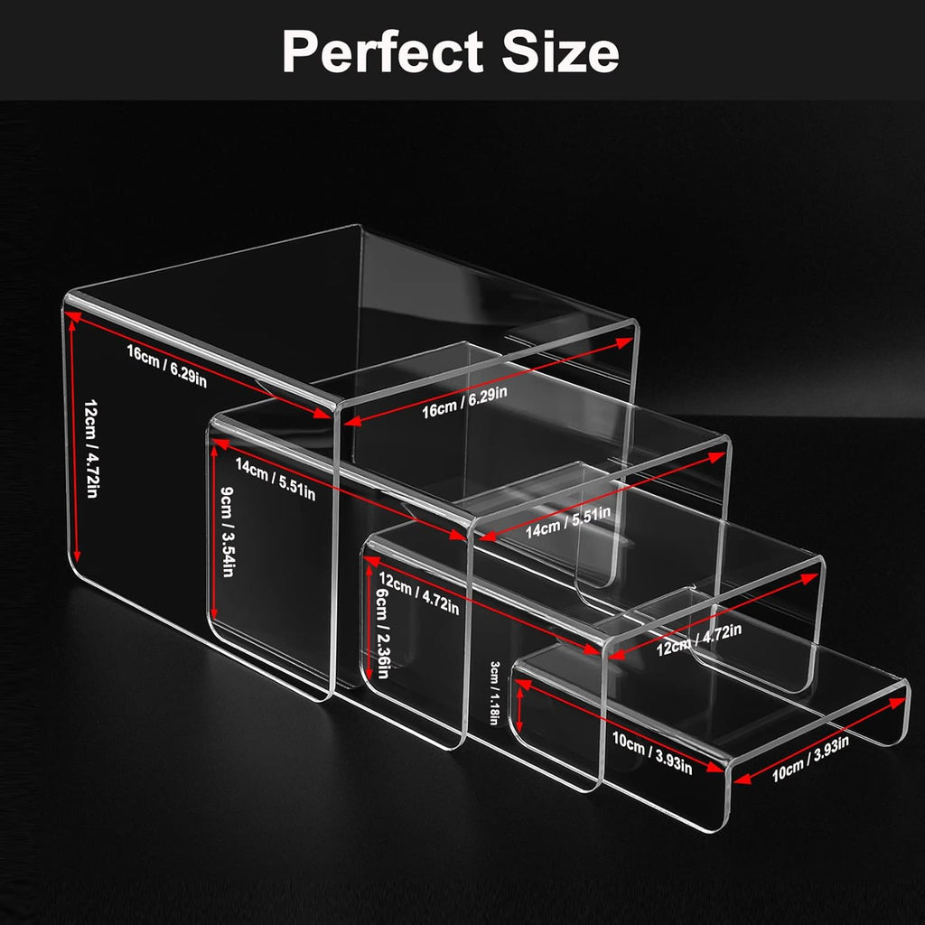 Clear Acrylic Risers Display Stands Multi-Size | 8-Piece Set, Square, 4"~6.3", Ideal for Retail, Cupcakes, Figures