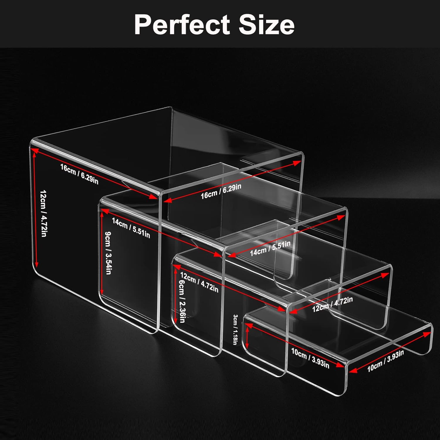 Clear Acrylic Risers Display Stands Multi-Size | 8-Piece Set, Square, 4"~6.3", Ideal for Retail, Cupcakes, Figures