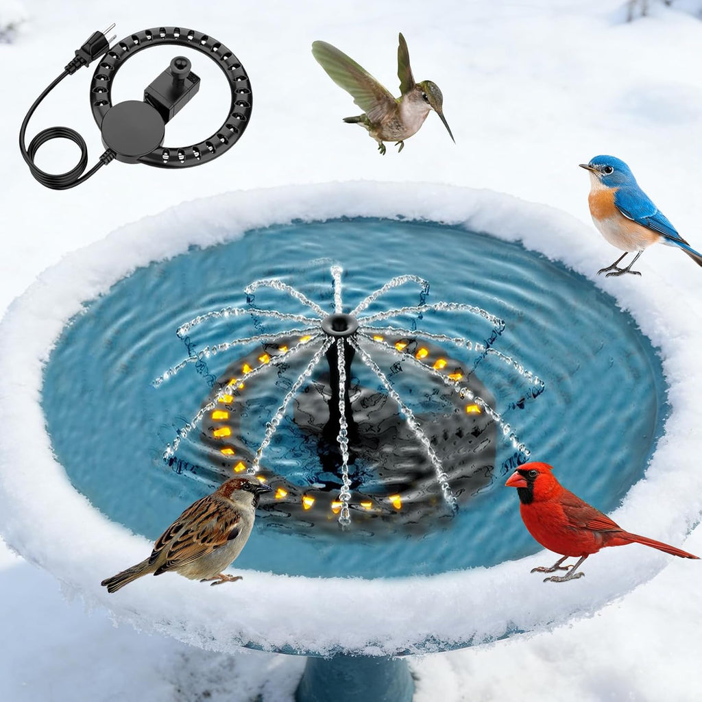 Bird Bath Heater with Water Pump Fountain, Cast Aluminum Birdbath Deicer for Outdoor Birdbath and Animal Water Bowel