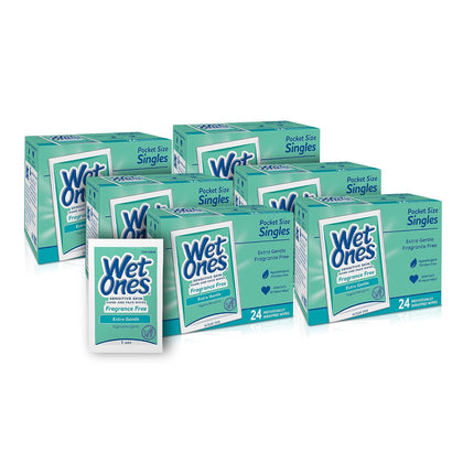 Singles Hand Wipes, Sensitive Skin, Unscented, 24 ct (6 Pack)