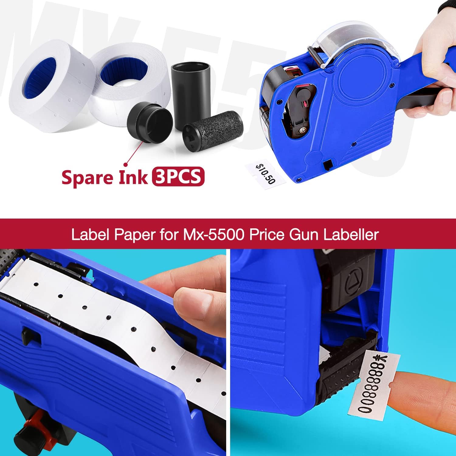 30 Rolls 15000pcs White Price Gun Labels for Mx-5500 Labeller White Pricemarker Stickers Plus 3 Piece Refill Ink