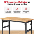 60-Inch Workbench on Wheels with Power Outlet & Pegboard
