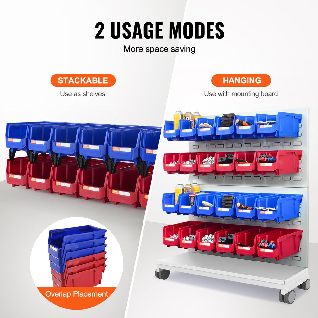 Plastic Storage Bins 12 Pack (11 x 5 x 5-Inch), Hanging Stackable Storage Organizer Bins, Heavy Duty Stacking