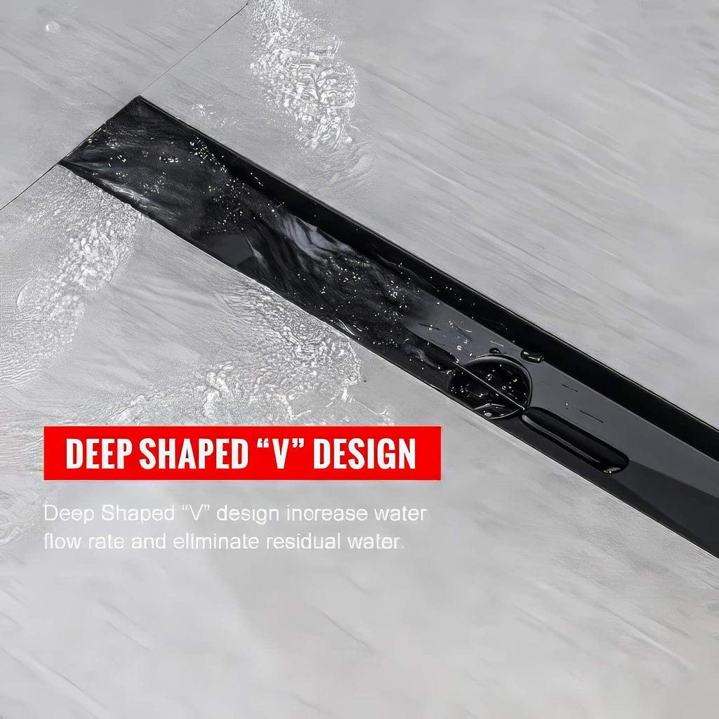 Linear Shower Drain 54 inch Matte Black with Tile Insert Panel