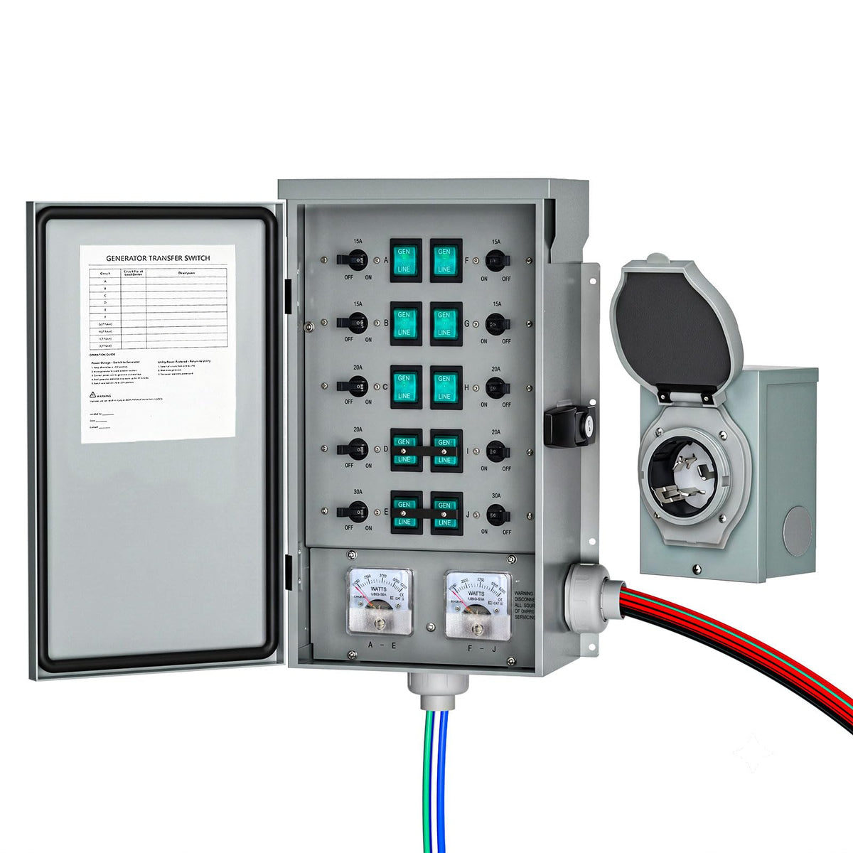 50Amp 10-Circuit Manual Generator Transfer Switch Kit