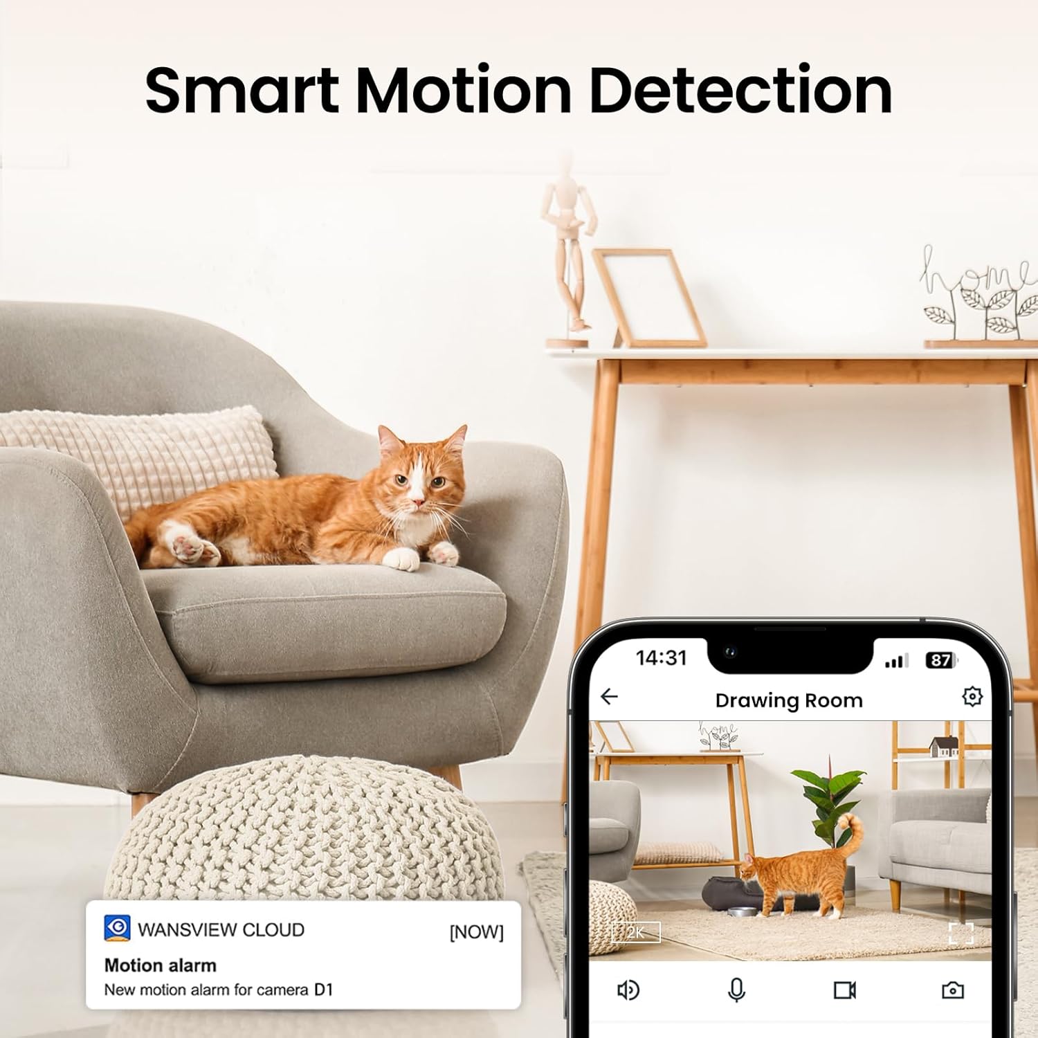 2K Indoor Security Camera with Alert for Pet/Cat/Nanny, D1 2Pack | Baby Monitor with 2.4Ghz Wi-Fi Camera & Audio