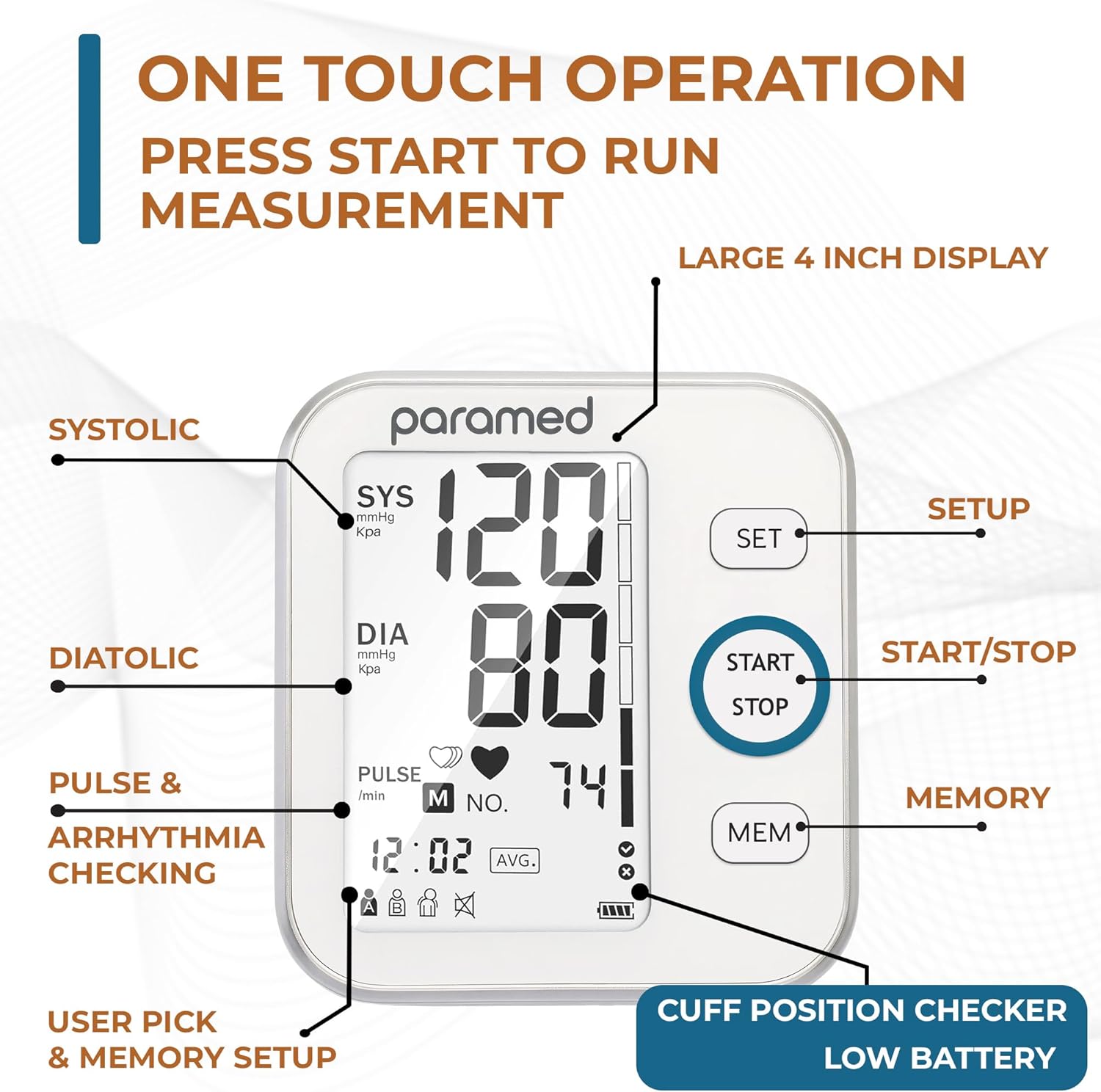 Blood Pressure Monitor - Bp Machine - Automatic Upper Arm Blood Pressure Cuff 8.7-16.5 inches - Large LCD Display 120