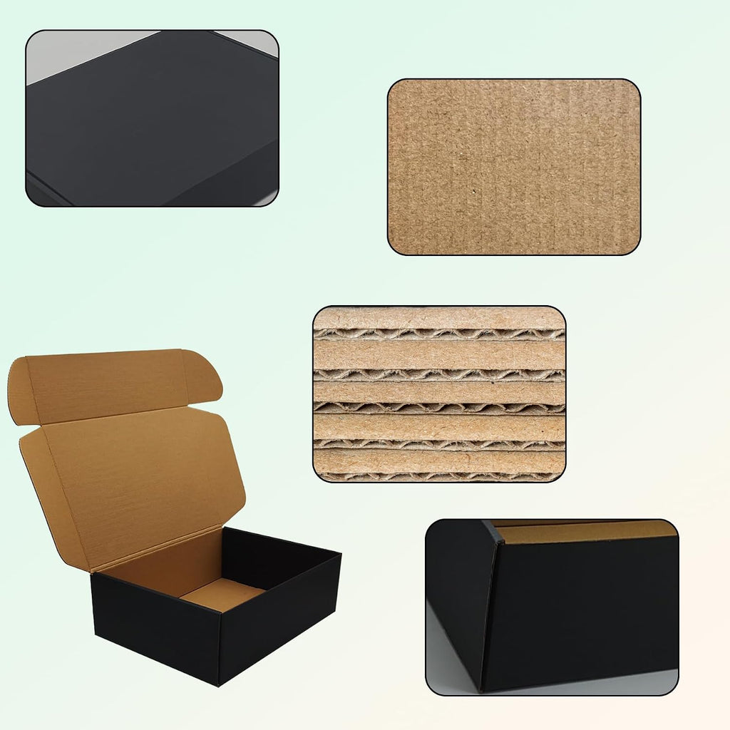13x9x4 inch Black Shipping Boxes Set of 20, Corrugated Cardboard Mailer Box