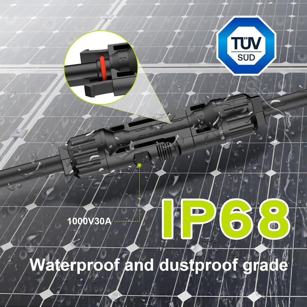 Solar Connectors for 3 Solar Panels, Tool-Free Solar Panel Wires and Connectors, Waterproof Solar Cable Splitter, 2