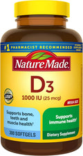 Vitamin D3 1000 IU (25 mcg), Vitamin D Supplement for Bone, Teeth, Muscle and Immune Health Support, 300 Softgels