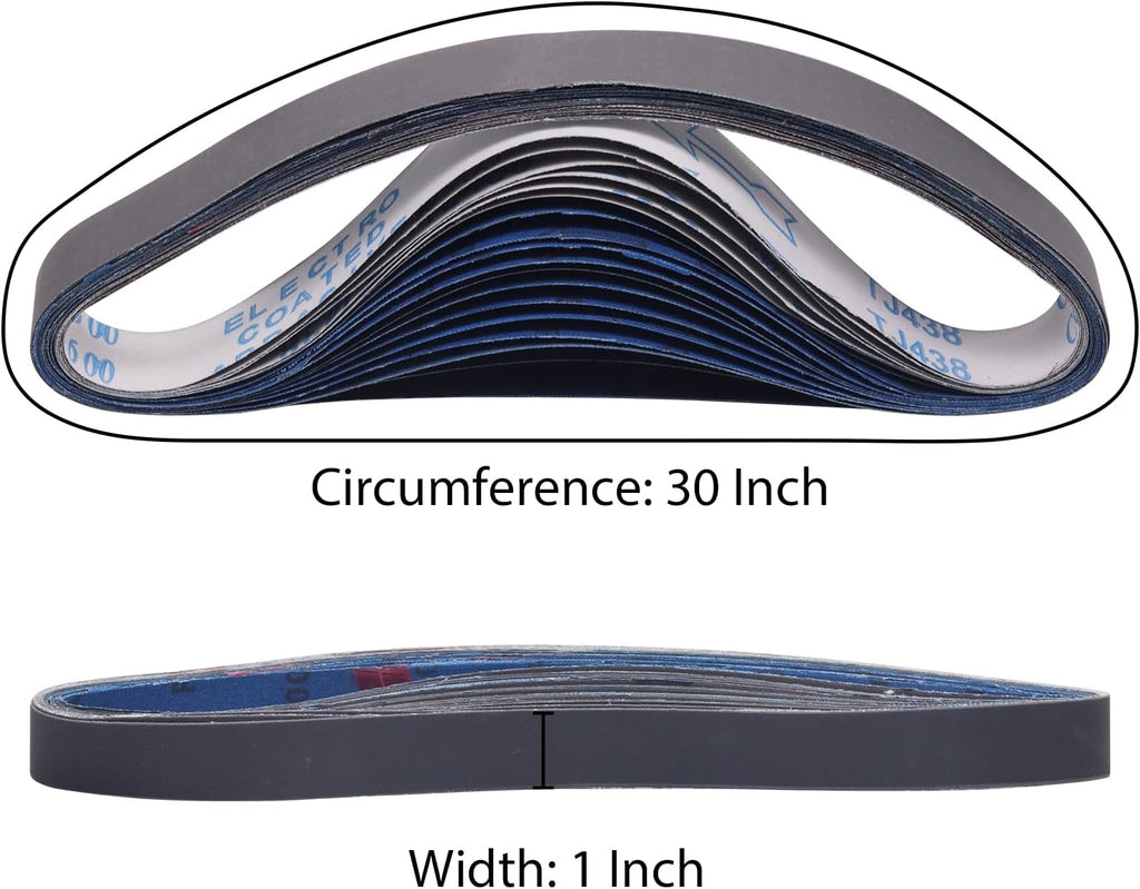 20 Pcs 1x30 Sanding Belts 400, 600, 800, 1000 Fine Grit Kit