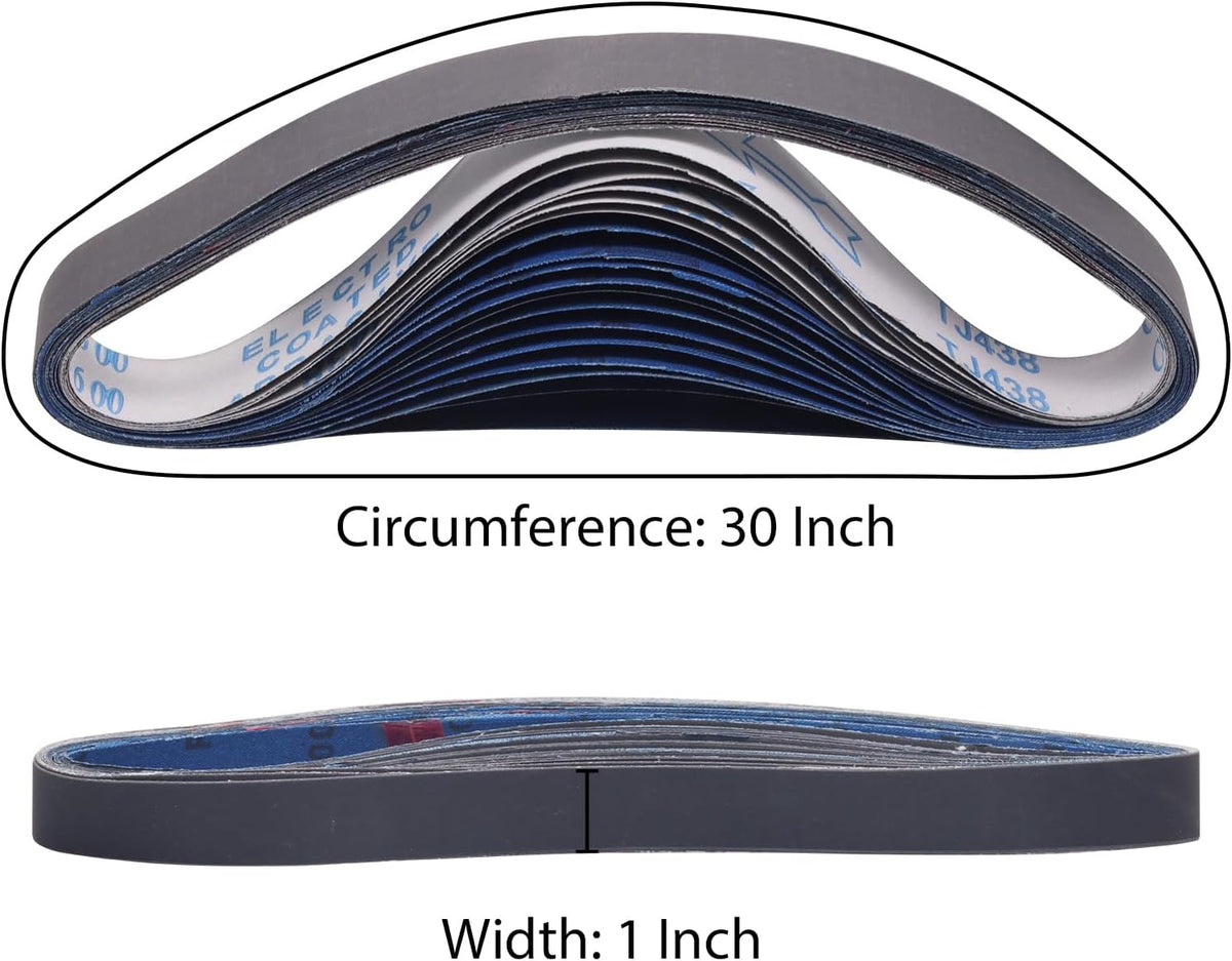 20 Pcs 1x30 Sanding Belts 400, 600, 800, 1000 Fine Grit Kit