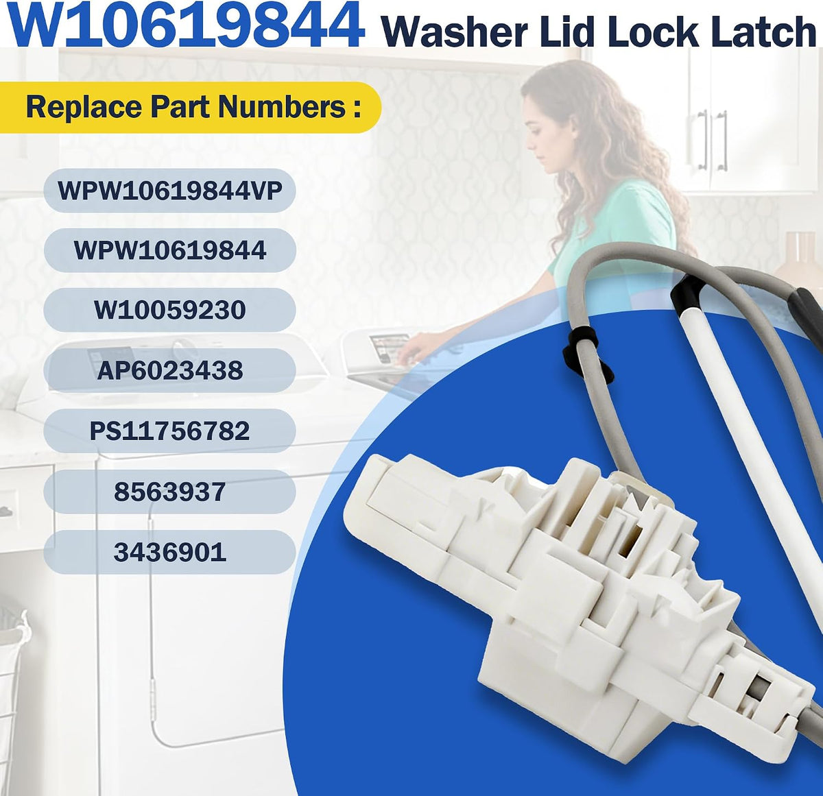 Washer Lid Lock Latch Fit for May-tag MTW6600TQ0 MTW6300TQ0 MTW6500TQ0 MTW6300TQ1 MTW6400TQ0 MVWB450WQ0 MVWB300WQ0 MVWB450WQ2 MVWB750WB2 MVWB750WQ0 MVWB750YW0 MVWB850WB0 MVWB850WQ1 MVWB850YG1