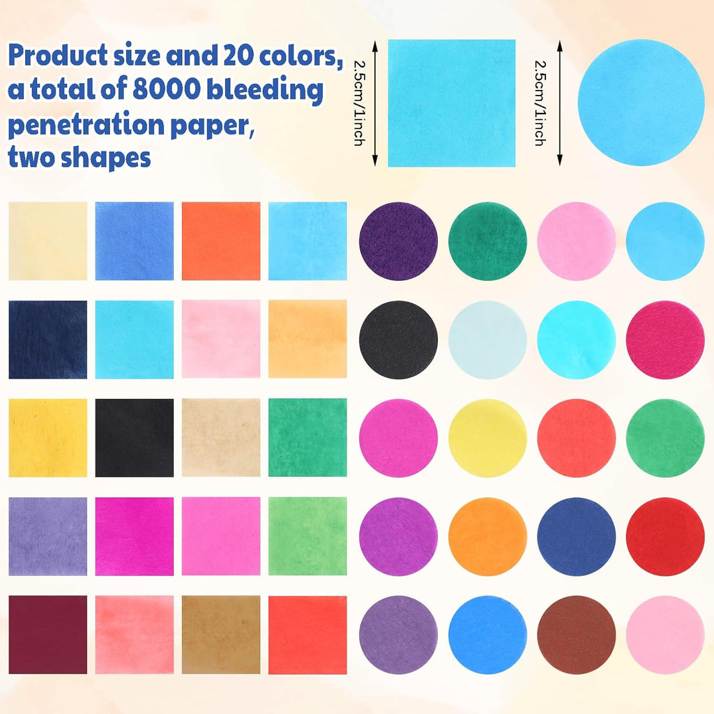 8000 Pcs Bleeding Tissue Paper 1 Inch Squares and Round