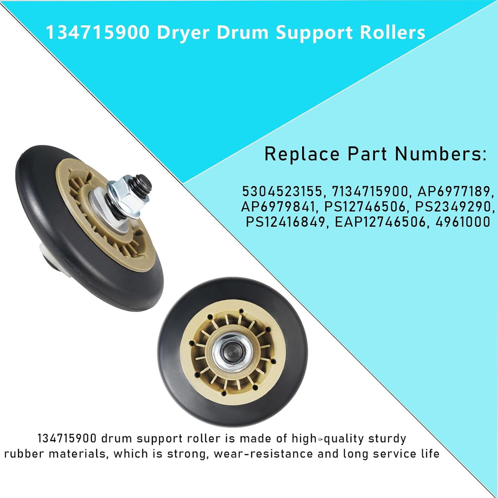 6PCS Dryer Repair Kit Include Support Rollers & Idler Pulley & Drive Belt