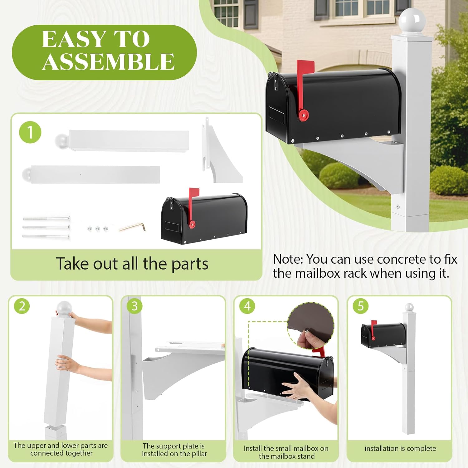 White,Black 1 Set Iron Mailbox Posts with Mailbox for Outside Ground Mounting Post 56 Inch Tall Heavy Duty