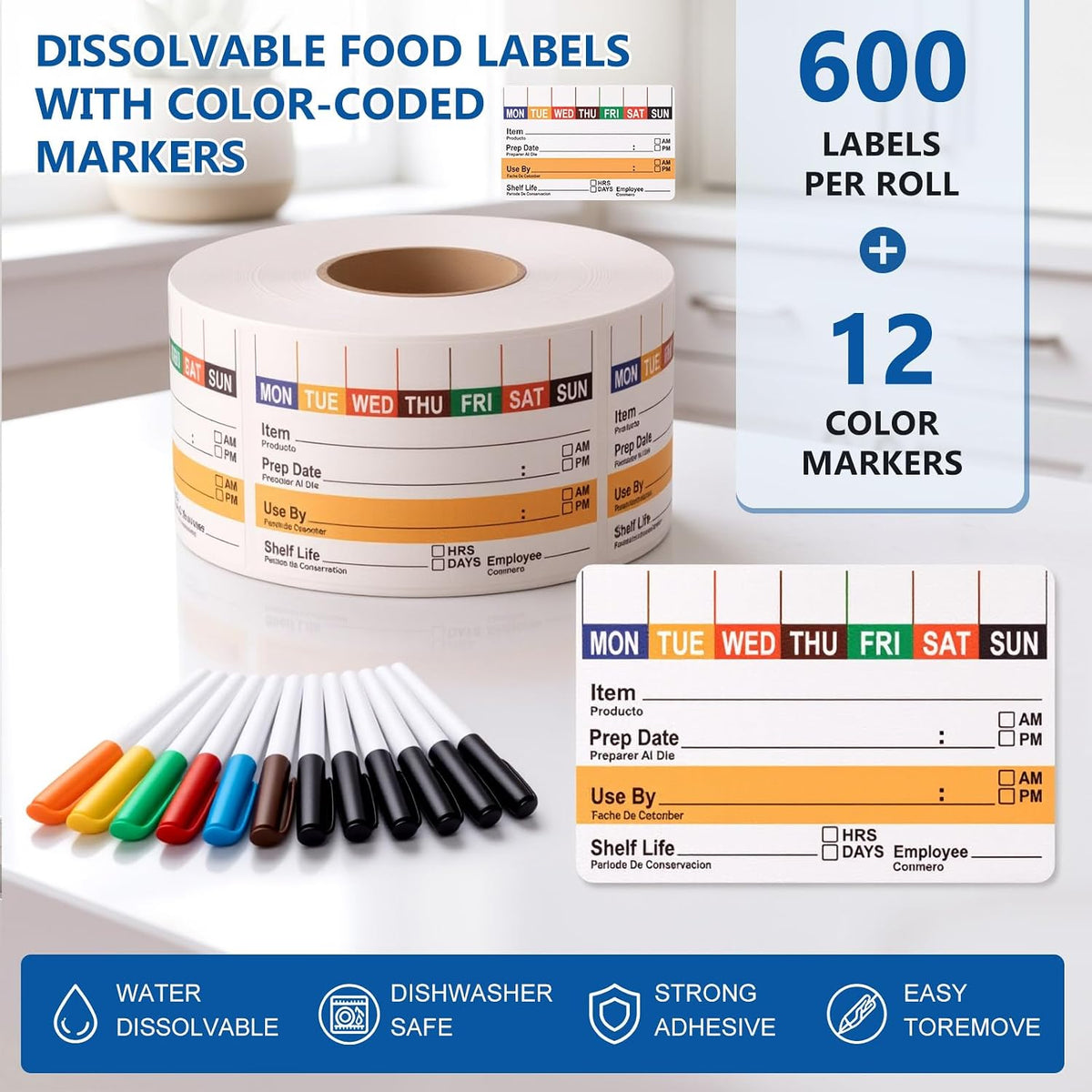 600 Pcs Dissolvable Food Label 2" x 3" with 12 Pcs 7-Color Marker