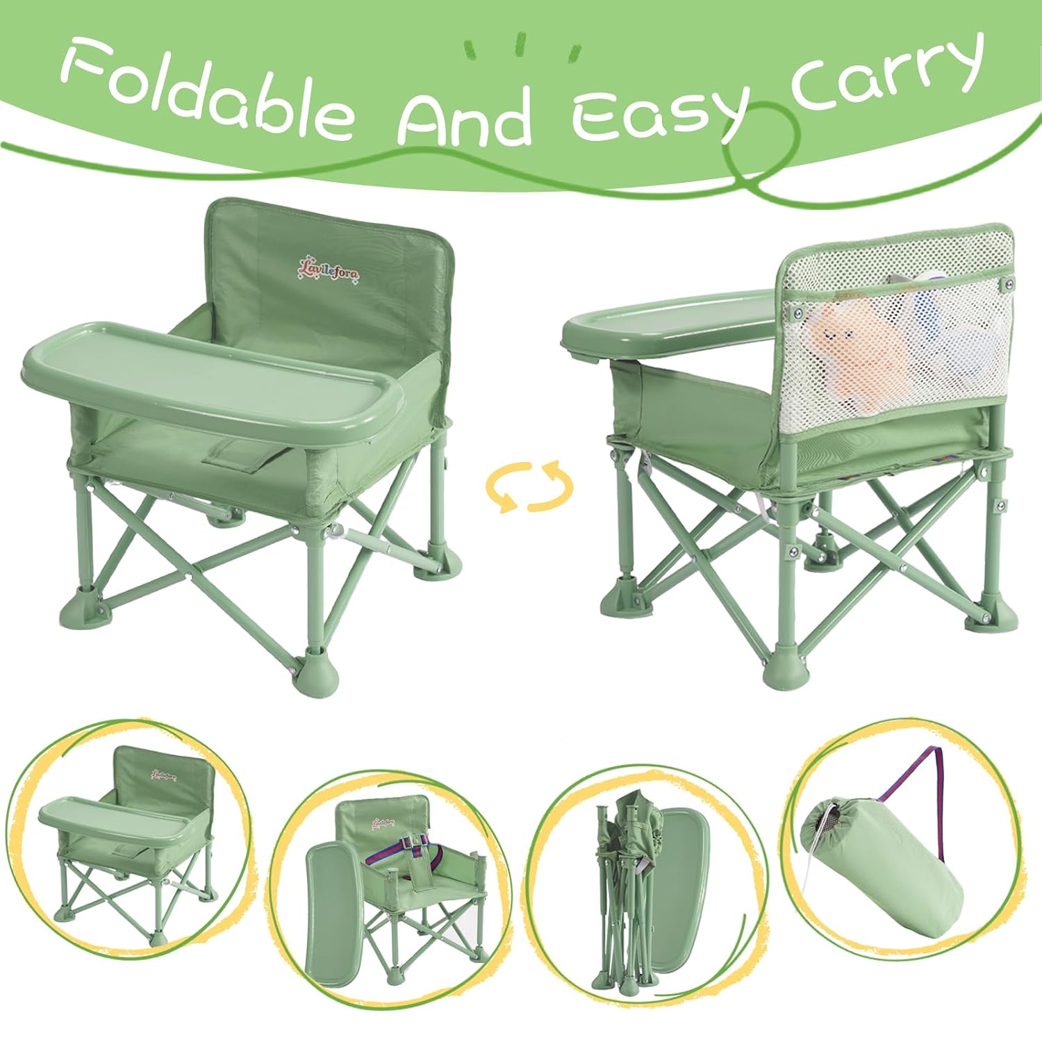 Portable Baby Chair,Portable 3-in-1 Baby Booster Seat with Tray,Folding Toddler High Chair for Travel,Camping, Home &